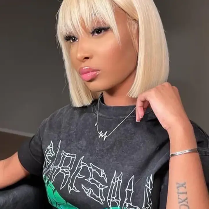 613 Blonde Bob Wig With Bangs Straight No Lace Human Hair Wigs