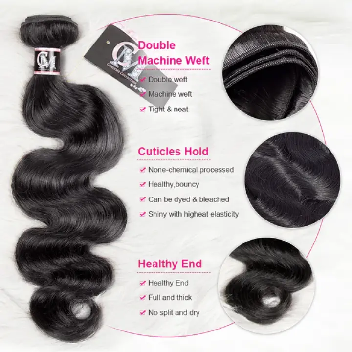 Body Wave Human Hair 4 Bundles with 4x4/5x5 Lace Closure