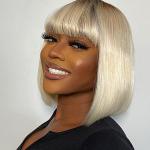 613 Blonde Bob Wig With Bangs Straight No Lace Human Hair Wigs