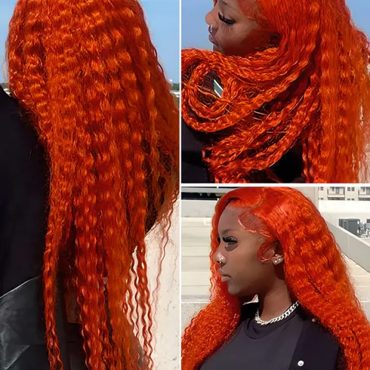Bright Orange Kinky Curly Hair 13x4 Lace Front Wigs For Women