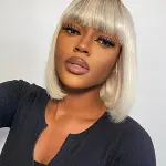 613 Blonde Bob Wig With Bangs Straight No Lace Human Hair Wigs