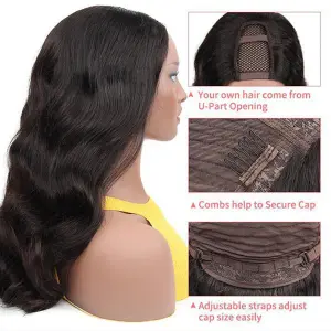 U part Wig 180% Density Body Wave Hair Glueless No Lace Human Hair Wigs