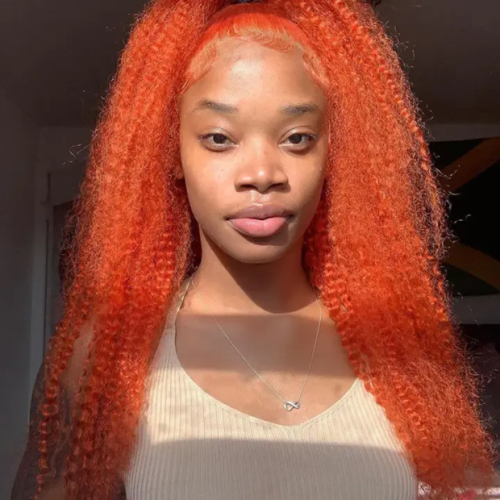 Bright Orange Kinky Curly Hair 13x4 Lace Front Wigs For Women