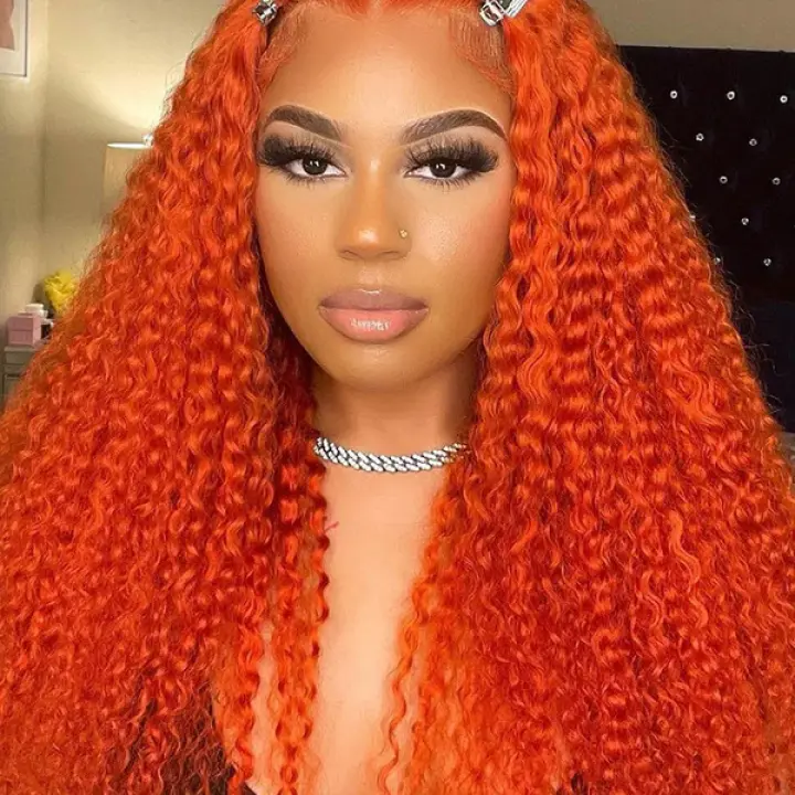 Bright Orange Kinky Curly Hair 13x4 Lace Front Wigs For Women