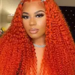 Bright Orange Kinky Curly Hair 13x4 Lace Front Wigs For Women