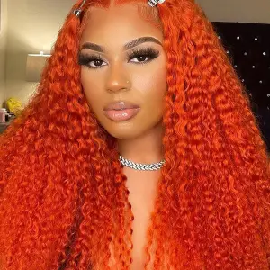 Bright Orange Kinky Curly Hair 13x4 Lace Front Wigs For Women