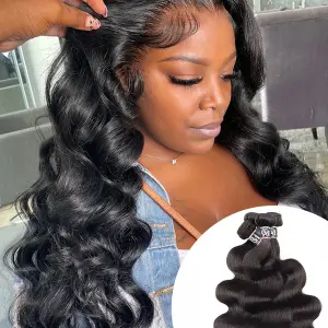 Natural Black Body Wave Bundles 1/3/4Pcs Hair Extensions