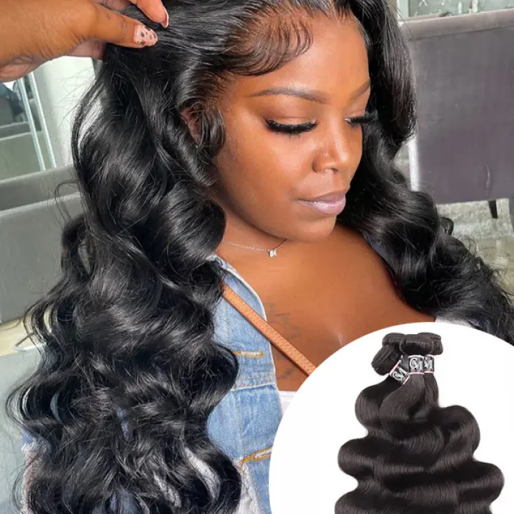 Natural Black Body Wave Bundles 1/3/4Pcs Hair Extensions