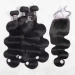Body Wave Human Hair 4 Bundles with 4x4/5x5 Lace Closure