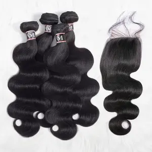 Body Wave Human Hair 4 Bundles with 4x4/5x5 Lace Closure