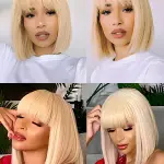613 Blonde Bob Wig With Bangs Straight No Lace Human Hair Wigs