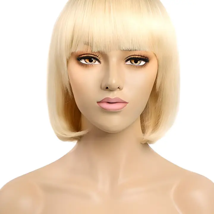 613 Blonde Bob Wig With Bangs Straight No Lace Human Hair Wigs