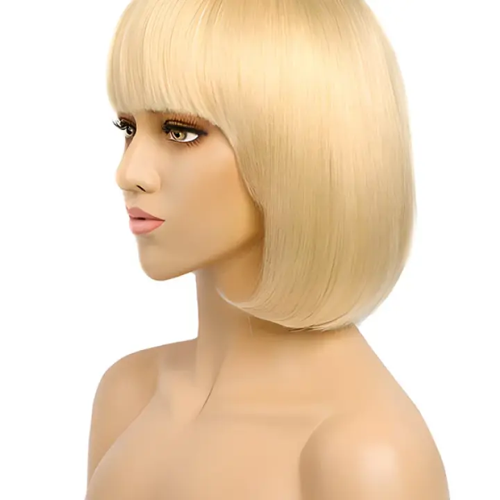 613 Blonde Bob Wig With Bangs Straight No Lace Human Hair Wigs